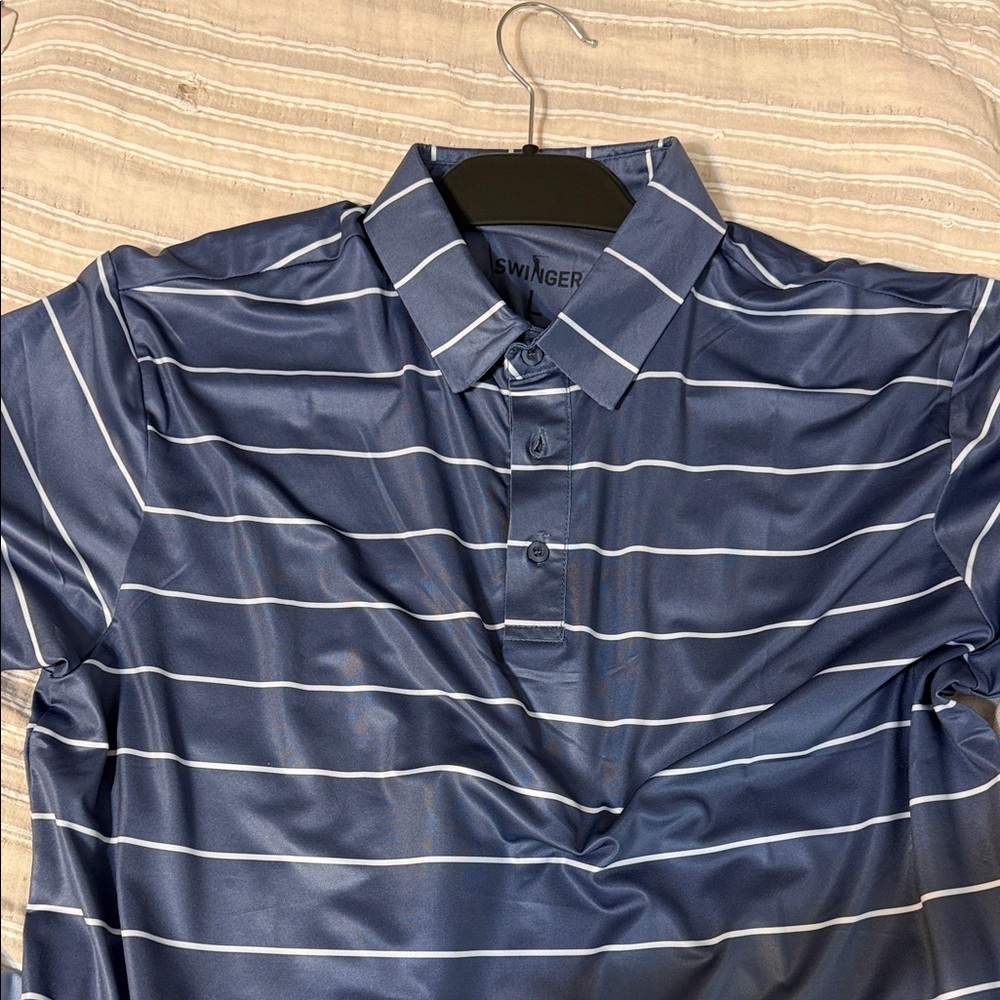 Men's Navy Blue Striped Polo